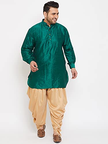Image of VASTRAMAY Men's Silk Blend Solid Plus Kurta And Dhoti Set - Classic Ethnic Attire for Cultural Celebrations | Curved Hem Kurta With Contrast Cowl Dhoti Set