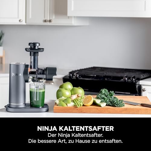 Ninja Kaltpresse-Entsafter Gemüse und Obst mit 700-ml-Becher & 1,1-L-Fruchtfleischbehälter, für frische Säfte, Drinks & Wellness-Shots, kompakt, spülmaschinenfest & abnehmbare Teile, Grau JC151EU – Bild 3