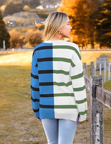 Zeagoo Womens Striped Oversized Sweater 2025 Crew Neck Long Sleeve Knitted Color Block Casual Loose Pullover Top4