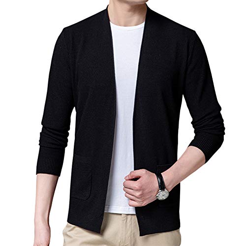 Womleys Mens Casual Open Front Long Sleeve Cotton Cardigan Sweater (Black, Large) #TOP4