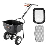 VEVOR Walk Behind Spreader, 60LBS Capacity, Push Spreader with Hopper Grate, 0-9.8 ft Spreading Width, 8 in All Terrain Pneumatic Tires, Garden & Lawn Broadcast Spreaders, for Seed, Fertilizer