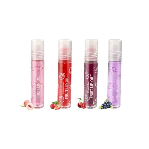 NebulaGlam Brillants À Lèvres Aux Fruits, Fruity Roll On Lip Gloss, Huile À Lèvres Transparente Incolore, Repulpeur Hydratant Pour Les Lèvres, Baume À Lèvres Hydratant Kit (4 PCS)