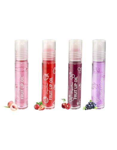 NebulaGlam Lip Gloss Sets, 4 Stäbchen Lip Gloss Transparent, Fruity Moisturizing Lippenöl, Lippenöl Roll on Durchsichtig Lippenpflege-Werkzeuge