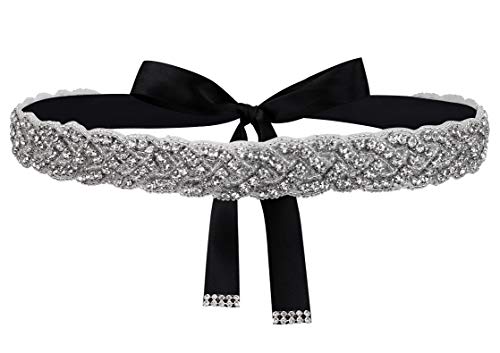 Lovful Handmade Bridal Belt, Rhinestone Wedding Dress Belts, Ribbon Crystal Sash for Women