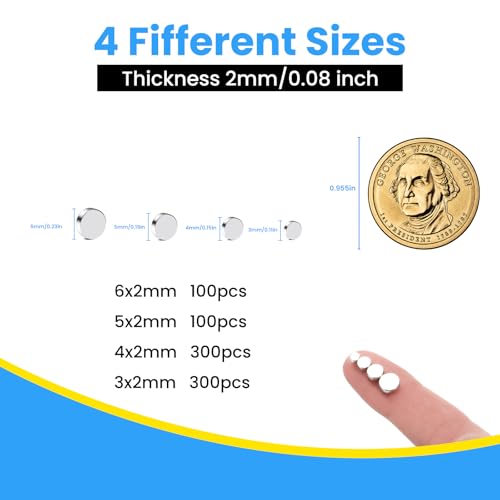 TRYMAG 800Pcs Small Magnets, 4 Different Sizes Tiny Mini Magents, Multi-Use for Fridge, DIY, Office, Hobbies, Crafts and Science