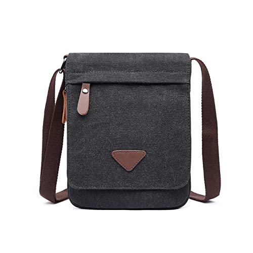 FANDARE Rétro Sacs bandoulière Toile Sacoche Sacs à Main Homme Femme Sac Besace Sac d'épaule pour Travail Voyag Business Université Ecole Multifonctionnel Sac d'épaule Messager Bag Noir