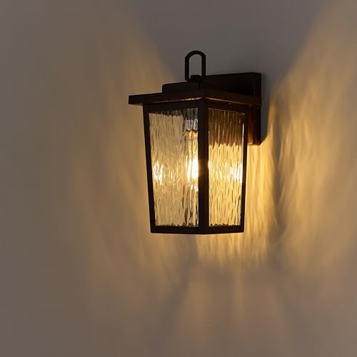 Image of Oil Rubbed Bronze Outdoor Wall Light Fixture 2-Pack, Exterior Wall Lantern with Clear Water Glass and E26 Base Socket, Outdoor Light for House Entryway Porch