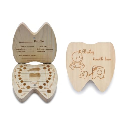 CozyBits Eco-friendly Wooden Tooth Fairy Box - Unique Tooth Shaped Keepsake Organizer for Kids Lost Teeth 20 Holes Childrens Tooth Holder for Childhood Memories(1 PCS)
