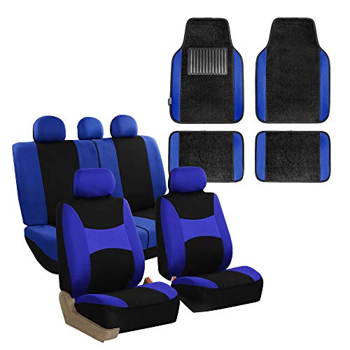 Housses de siège bleu noir FH Group avec tapis de sol pour voiture