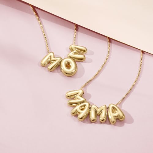 KissYan Mama Necklace for Women, 14K Gold Plated Bubble Love Bff Pendant Necklace for New Mum Wife, Fashion Jewelry Gift for Mother's Day3