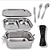 LiTuGoods® Edelstahl auslaufsichere Brotdose, Bento box brotzeitbox XL 1500ml für Erwachsene und Kinder, verwenden Sie es im Büro oder beim Ausflug, Besteck Set, Verwendbar mit oder ohne Fach