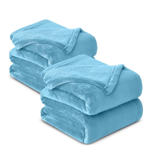 Hafaa Fleece Blanket King Size for Bed 2 Pack Fluffy Throws for Sofas Couch - 400 GSM Soft Cosy Extra Large Warm Throw Blankets for Adults, Light Blue, 230x270cm