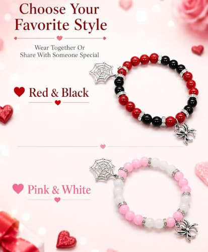 Image of Spider-Man Inspired Couple Bracelets 2pcs - Magnetic Attraction Heart Charm, Glass Beads, Spider Pendant, Marvel Theme Party Accessory, Valentine's Day Gift, Suitable for All Seasons