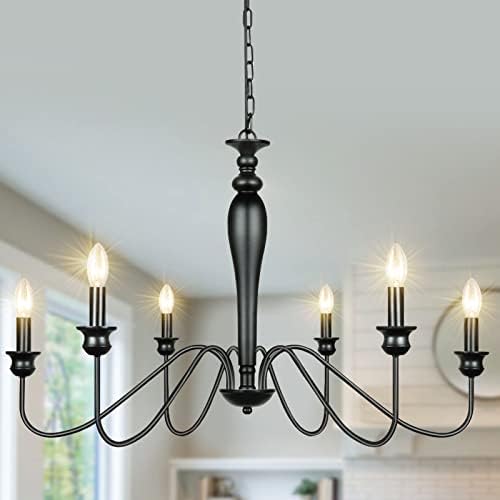 Derksic 6-Light Farmhouse Chandelier Black Iron Chandeliers Rustic Industrial Candle Chandelier for Dining Room Living Room Kitchen Bedroom Foyer Barn