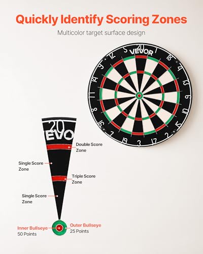 VEVOR Dart Board, High-Grade Self-Healing Sisal Fiber Dartboard with Staple-Free Bullseye, Blade Wire & Rotating Number Ring, 450mm Professional Dartboard for Home Party Game Room (Darts Not Included) - Image 6