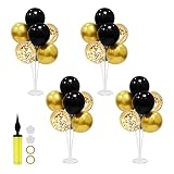 4Set Balloon Stand, Balloon Centerpieces for Tables, Black and Gold Party Decorations for Birthday W