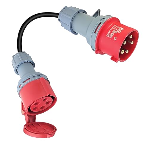 IUSOT CEE Adapter 32A auf 16A, Starkstrom Adapter mit 50 cm Kabel, IP44 Schutz, 5-polig, 400V, Adapter für Elektroauto Zubehör, Starkstrom Verteiler für Werkstätten, Baustellen und Industrie