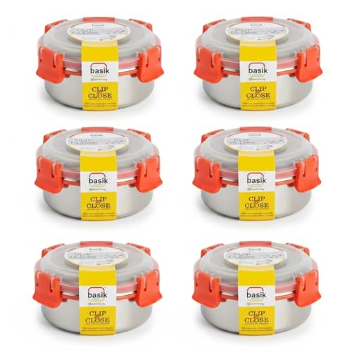 Image of Tanjiae Stainless Steel Lunch Snack Containers Set | Leak Proof 304 Stainless Steel Food Containers with Silicone Lids - Perfect Metal Lunch Box for School and Daycare (Red Snack Box, Pack of 6)