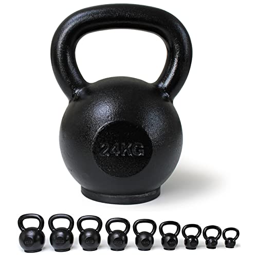 Core-Power Cast Iron Kettlebell 24kg | Kettlebell de Hierro Fundido 4-32kg Gimnasio, Fitness y Crossfit | Huella de Goma para Proteger el Suelo Cover
