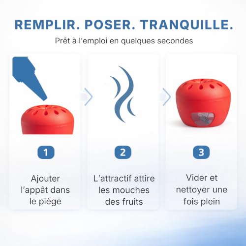 Novokill 2X Piège Moucherons Fruits + 30ml Appât – Piège Mouche de Fruits Cuisine – Fruit Fly Trap – Réutilisable – Action Longue durée – vue 6
