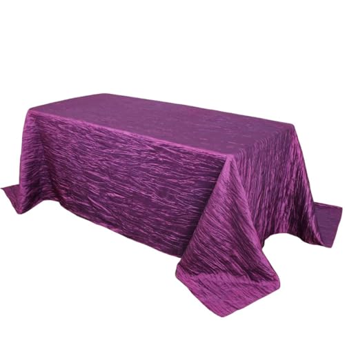 YOUR CHAIR COVERS - 90 x 156 inch Rectangular Crinkle Taffeta Tablecloth - Purple, Rectangle Table Linens for 8 ft Rectangular Tables, Wedding Crushed Table Cloth