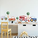GRAZDesign Wandtattoo Autos Kinderzimmer, Wandaufkleber Bäume für Jungen, Deko für Babyzimmer Baby Jungenzimmer Jungs, Aquarell / 57x80cm