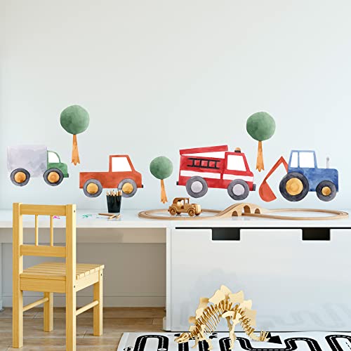 GRAZDesign Wandtattoo Autos Kinderzimmer, Wandaufkleber Bäume für Jungen, Deko für Babyzimmer Baby Jungenzimmer Jungs, Aquarell / 57x80cm