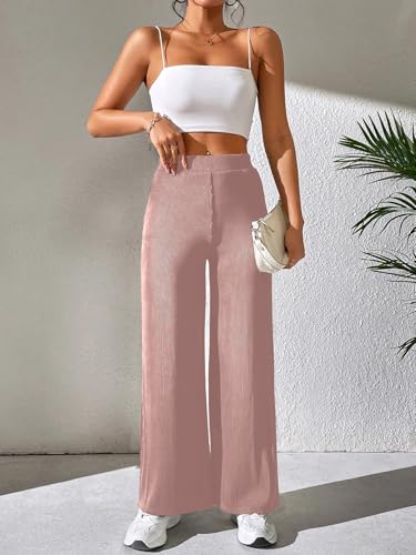 Image of Preneum Women High Waist Korean Wide Leg Trousers, Loose Fit Casual Lounge Pants, Travel, Office & Streetwear Comfortable Stylish Bottom Wear (Available Plus Size)