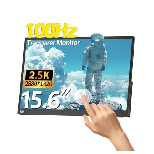Kyyivwine 15,6 Zoll 2,5K Touchscreen Monitor,FHD 2880x1620 IPS 100Hz 16:9,10-Punkt-Touch Portable Monitor with 100%sRGB,Ultradünn Erweiterter Tragbarer Monitor für Laptops/PCs/Smartphone/Macs/Xbox/PS5