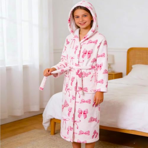 Image of Boys Girls Bathrobes,Toddler Boy Girl Robes,Children's Plush Soft Coral Fleece Hooded Pajamas Sleepwear for Kids