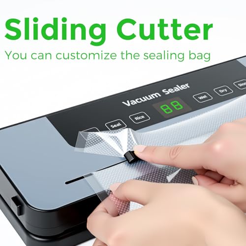 Máquina selladora al vacío, selladora de alimentos con temporizador digital, Envasadora al Vacio 6 en 1 con cortador, conservación de alimentos al vacío con 50 bolsas - imagen 3