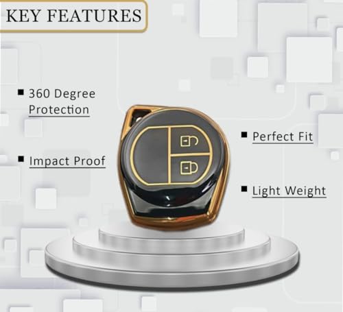 Image of TPU Car Key Cover Black&Golden Fit for with Suzuki Swift, Baleno, Wagonr, Alto, Brezza, Dzire, Ertiga, Celerio, S-presso, Ignish, Ciaz, S-Cross, XL-6, Fronx, Jimny(Suzuki, 2 Button R Key)