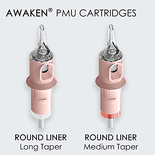 AWAKEN Nadelpatronen Dermograph Sterile Tattoo Cartridge PUM Round Liner 3 Pin Long Taper Einweg Makeup Eyebrows Lippen Eyeliner Runden (0.30mm/3RLLT)