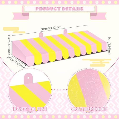 Image of Boao 4 Pcs 3D Cardboard Awning Decor,Pink and Yellow,Striped Style