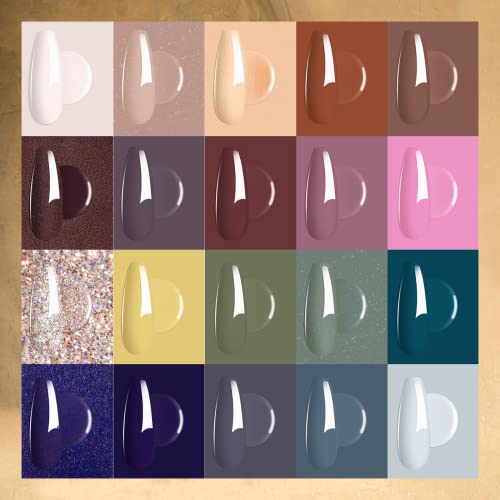 Beetles 20Pcs Gel Nail Polish Kit -Earth Song Collection Fall Winter Brown Green Gel Polish Set Nude Purple Glitter Glossy Matte Top Base Coat Nail Gel Gray Yellow Halloween Nail Art Gifts for Women