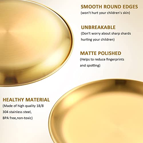 Honeydak 10 Pcs 18/8 Stainless Steel Plate 304 Stainless Steel Dishes 8 Inches Adult Plates Reusable Camping Plates Dishwasher Safe Feeding Serving Flat Plate Double Layers Round Dessert Plate (Gold) #TOP2