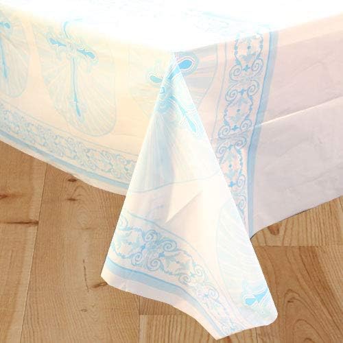 Radiant Cross Blue Religious Plastic Tablecloth, 84" x 54"