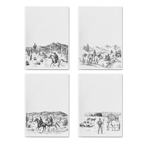 GICHUGI Western Cowboy - Juego de 4 toallas de cocina vintage para cocina, baño, toallas de mano de té occidental, regalos rústicos occidentales, juego de 4 (16 x 24)