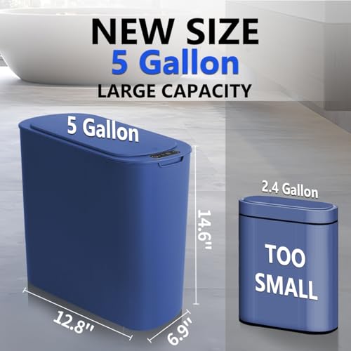 Image of TIPGO 5 Gallon Motion Senor Bathroom Trash Can with Lid, Automatic Garbage Can Touchless, Smart Plastic Waste Basket for Narrow Spaces, Bathroom, Office, Bedroom, Living Room (Blue)