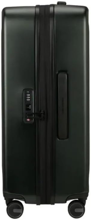 Strona view of the Samsonite FYRM Spinner suitcase showing the integrated TSA combination lock.