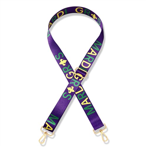 Image of Mardi Gras Purse Strap Replacement Mask Fleur De Lis Purse Strap Purple Crossbody Bag Strap Parade Party Favors