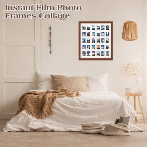 Image of Namalu 2 Pcs 2 x 3 Multi Pictures Frame Collage Wall Decor with 30 Openings Walnut Wood Mini Film Photo Wall Frames for Display Wedding Decoration, 18.5 x 21 Inches