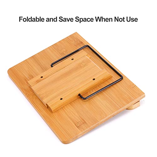Megrez Foldable Bamboo Book Stand (11 X 7.9 Inch), Portable Cookbook Holder Adjustable Desk Bookrest, Reading Holder Stand For Recipe Books,Music Book,Textbook,Tablet Stand, The Language Of Lotus #TOP5