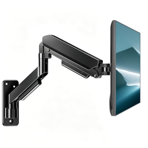 Image of Single Monitor Wall Mount for 17 to 32 inch Flat/Curved Computer Screens,Full Motion Adjustable Mechanical Spring Monitor Wall Arm Holds Up to 10kg,VESA Wall Mount 75x75/100x100, Black