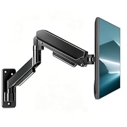 AX WABER Single Monitor Wall Mount for 17 to 32 inch Flat/Curved Computer Screens,Full Motion Adjustable Mechanical Spring Monitor Wall Arm Holds Up to 22lbs,VESA Wall Mount 75x75/100x100, Black