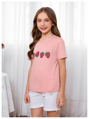 WDIRARA Girl's Strawberry T Shirt Graphic Tee Cute Crewneck Short Sleeve Top4