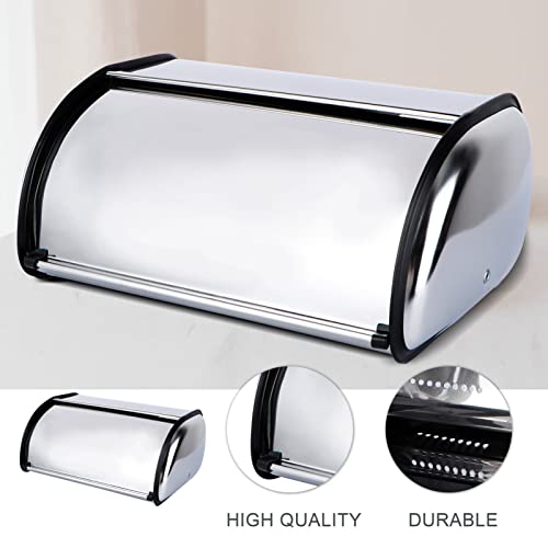 Doitool Stainless Steel Bread Box For Kitchen Countertop, Bread Storage Bin Container With Roll Up Lids, Roll Up Style Bread Bin (34 X 23 X 14.5 Cm) #TOP4