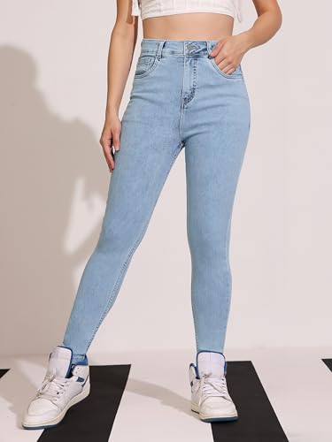 Image of Dolce Crudo Women's Skinny High Rise Bleached Cropped Stretchable Denim Jeans