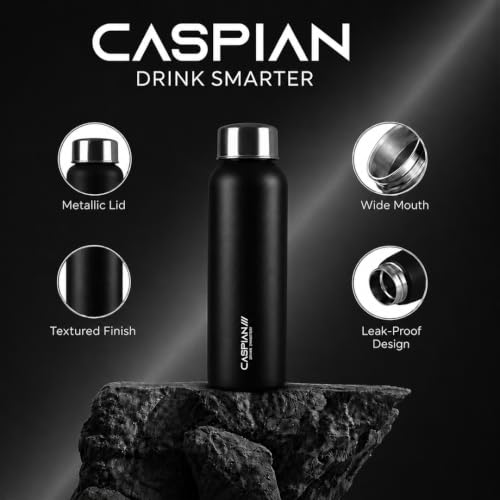 Image of Caspian Aqualim Customised Stainless Steel Water Bottle 750ML,M-Black with Logo Print-Personalised Water Bottle with Your Name Print for Kids Boys Girls School Office Gym-Perfect for Corporate Gifting