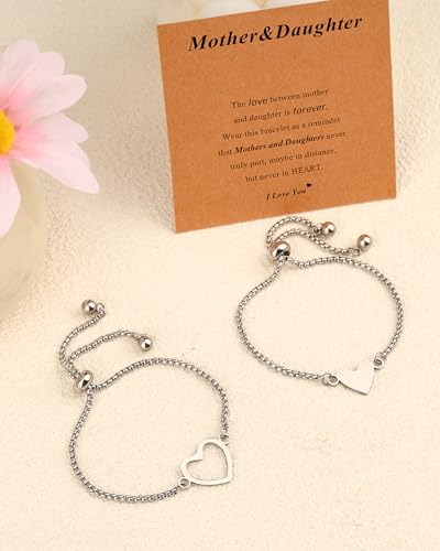 Image of Mother Daughter Bracelets Set for 2 Matching Heart Bracelets for Mother and Daughter to My Mom Bracelet Birthday Mothers Day Gifts for Mom Daughters